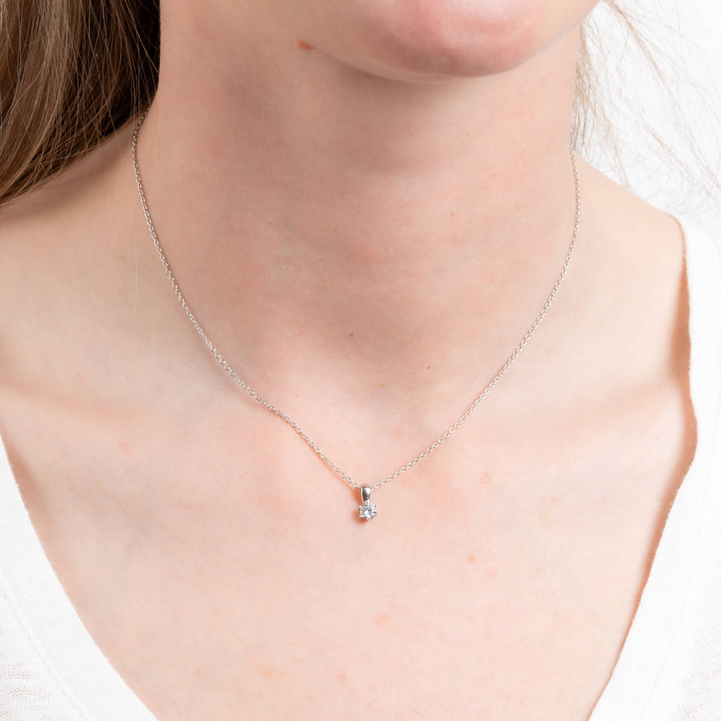 Diamonfire Six Claw Carat Pendant – Sterling Silver Zirconia Necklace