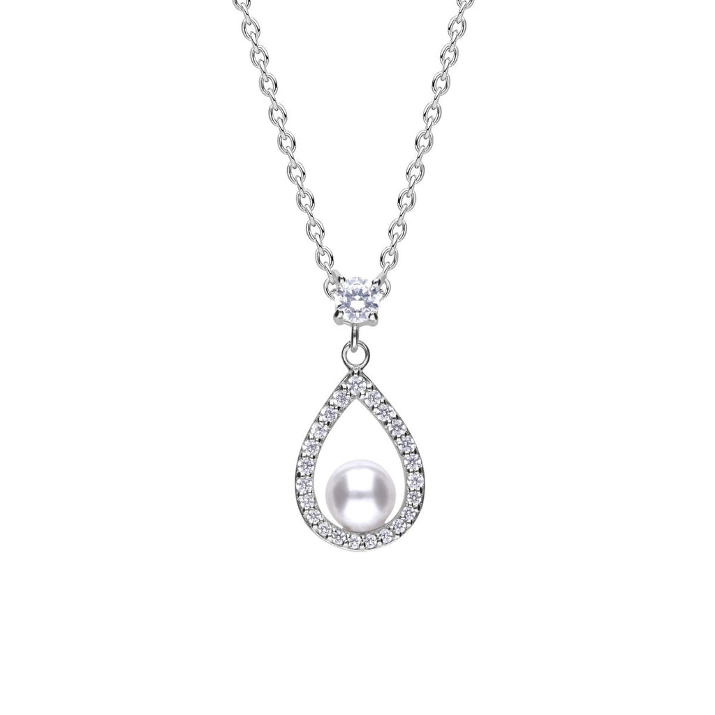 Diamonfire Sterling Silver Open Halo Teardrop Shell Pearl Pendant
