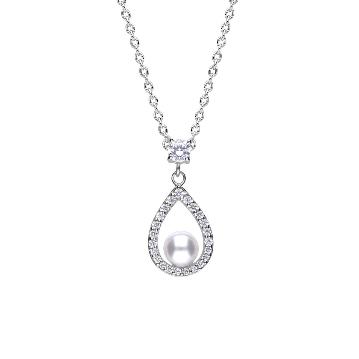 Diamonfire Sterling Silver Open Halo Teardrop Shell Pearl Pendant