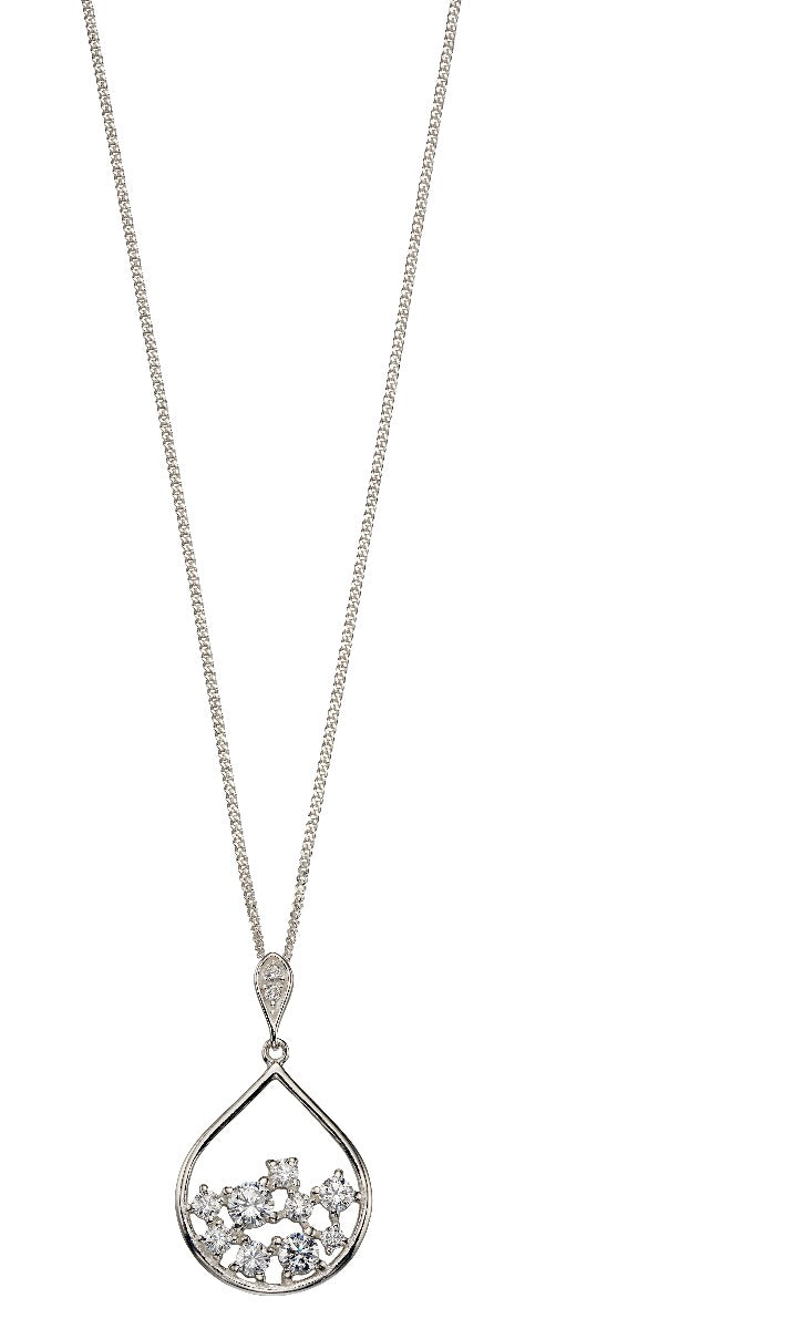 Gecko Jewellery Sterling Silver Scattered Cubic Zirconia Teardrop Pendant