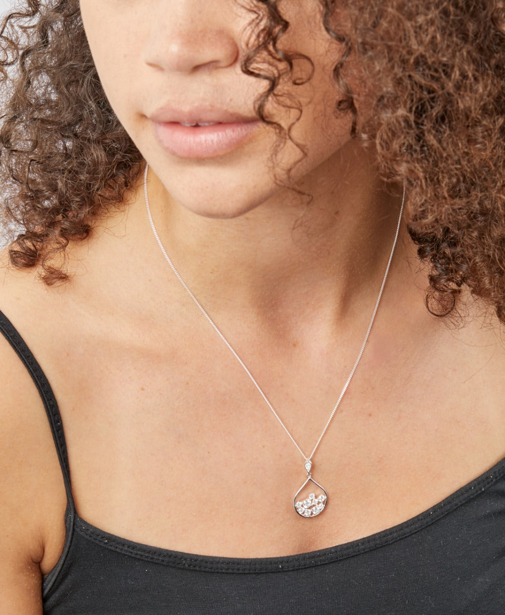 Gecko Jewellery Sterling Silver Scattered Cubic Zirconia Teardrop Pendant