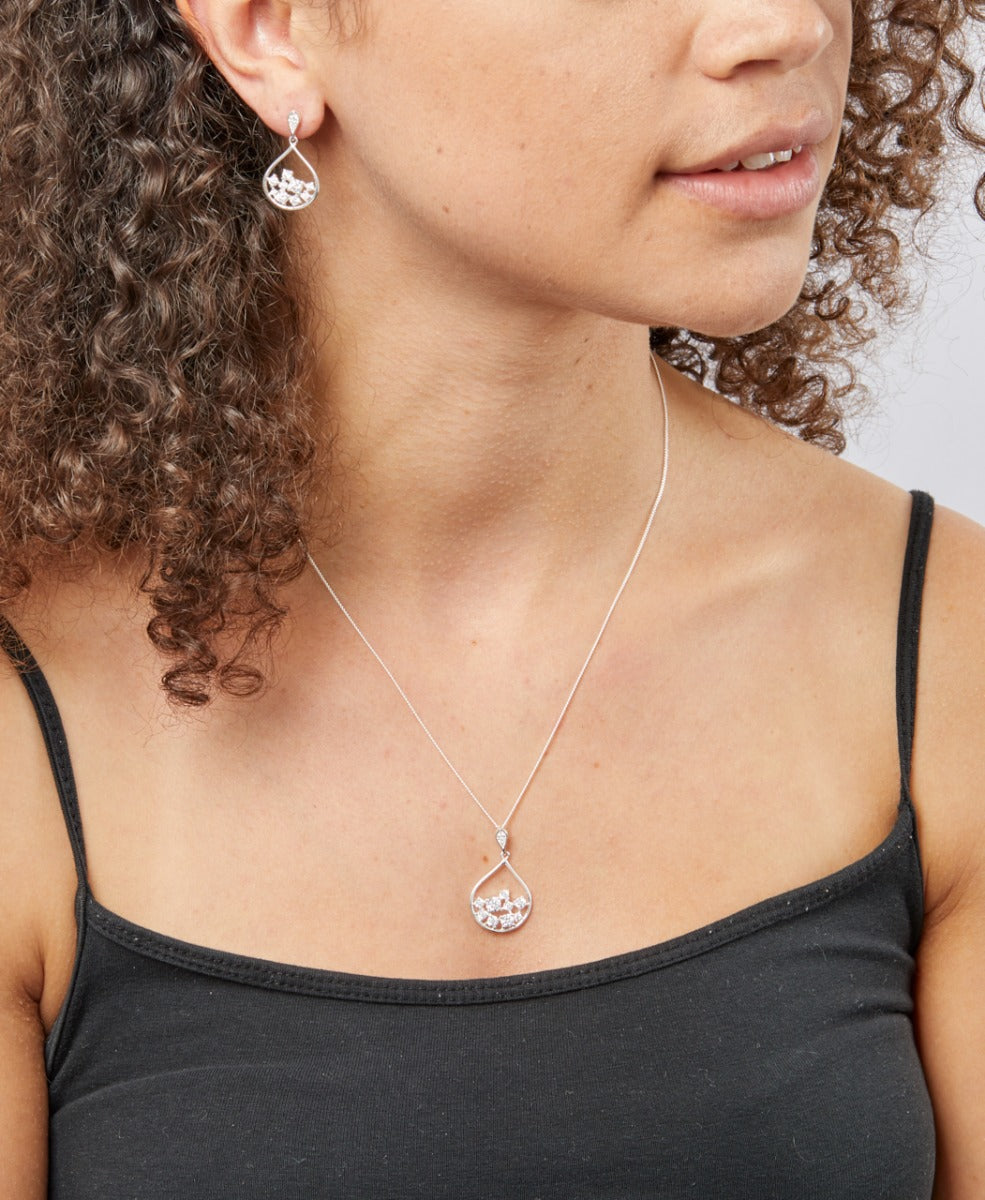 Gecko Jewellery Sterling Silver Scattered Cubic Zirconia Teardrop Pendant