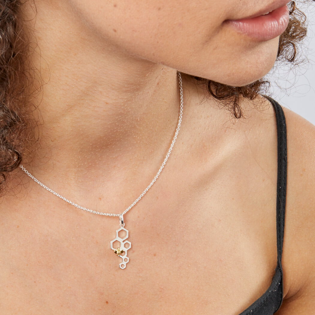 Gecko Jewellery Yellow Gold Plated Sterling Silver Bee Honeycomb Pendant