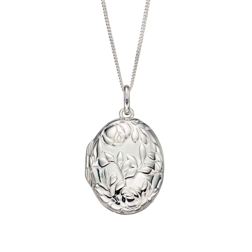 Gecko Jewellery Rose Bush Locket – Sterling Silver Floral Engravable Pendant