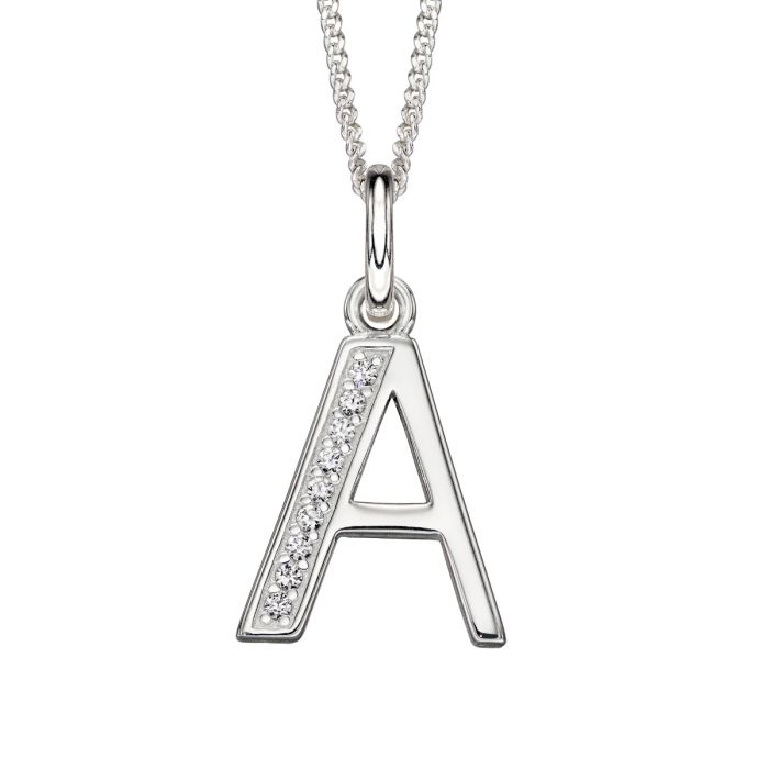 Gecko Jewellery Sterling Silver Initial Pendant with Cubic Zirconia
