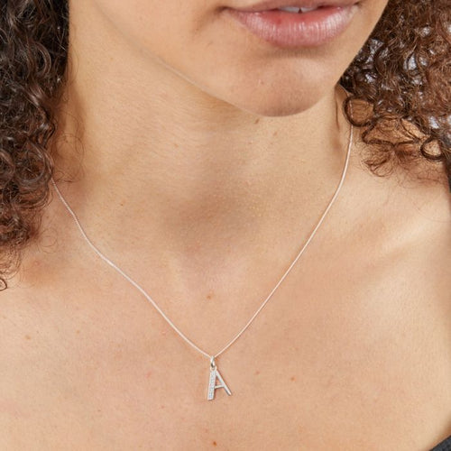 Gecko Jewellery Sterling Silver Initial Pendant with Cubic Zirconia