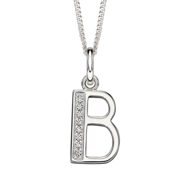 Gecko Jewellery Sterling Silver Initial Pendant with Cubic Zirconia