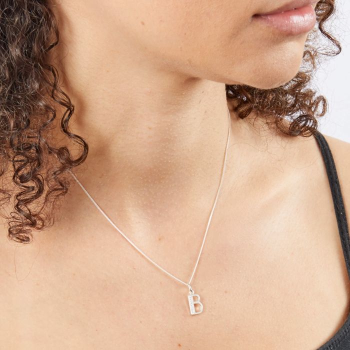 Gecko Jewellery Sterling Silver Initial Pendant with Cubic Zirconia