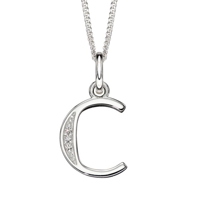Gecko Jewellery Sterling Silver Initial Pendant with Cubic Zirconia