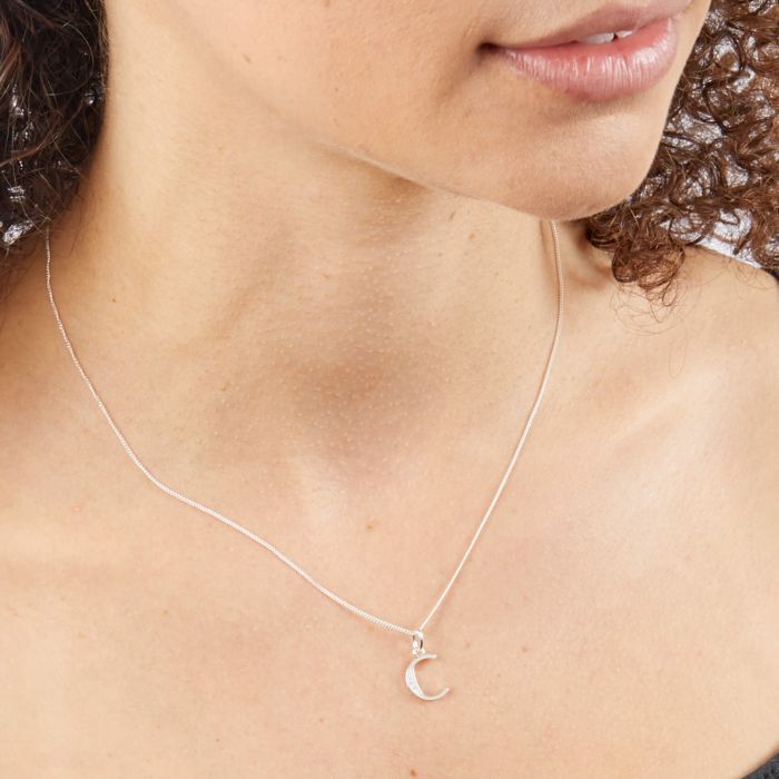 Gecko Jewellery Sterling Silver Initial Pendant with Cubic Zirconia