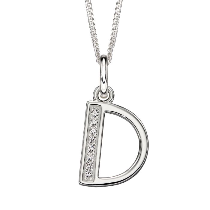 Gecko Jewellery Sterling Silver Initial Pendant with Cubic Zirconia