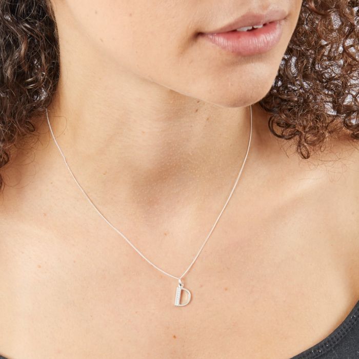 Gecko Jewellery Sterling Silver Initial Pendant with Cubic Zirconia