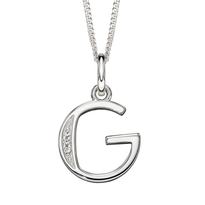 Gecko Jewellery Sterling Silver Initial Pendant with Cubic Zirconia