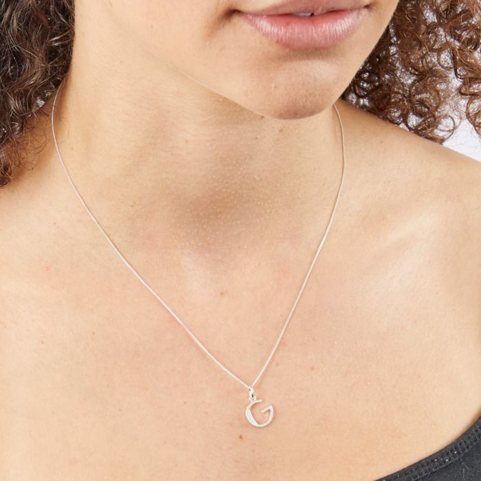 Gecko Jewellery Sterling Silver Initial Pendant with Cubic Zirconia