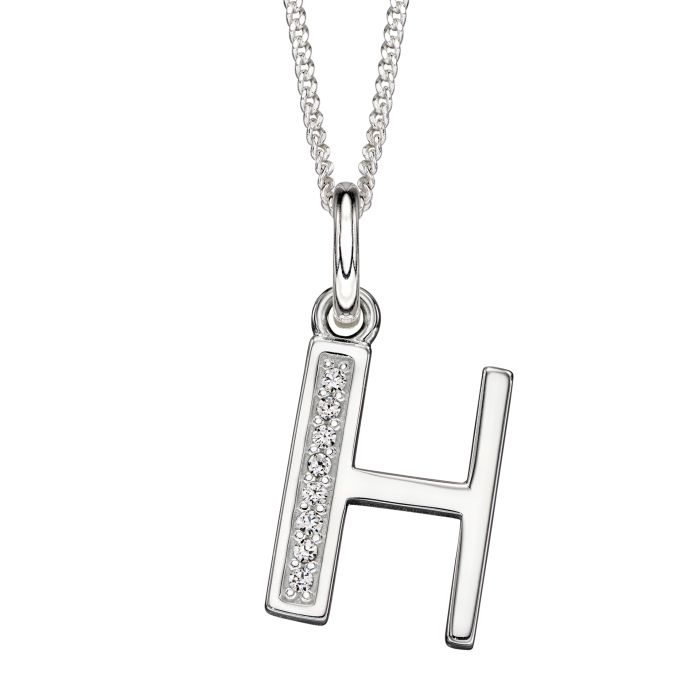 Gecko Jewellery Sterling Silver Initial Pendant with Cubic Zirconia