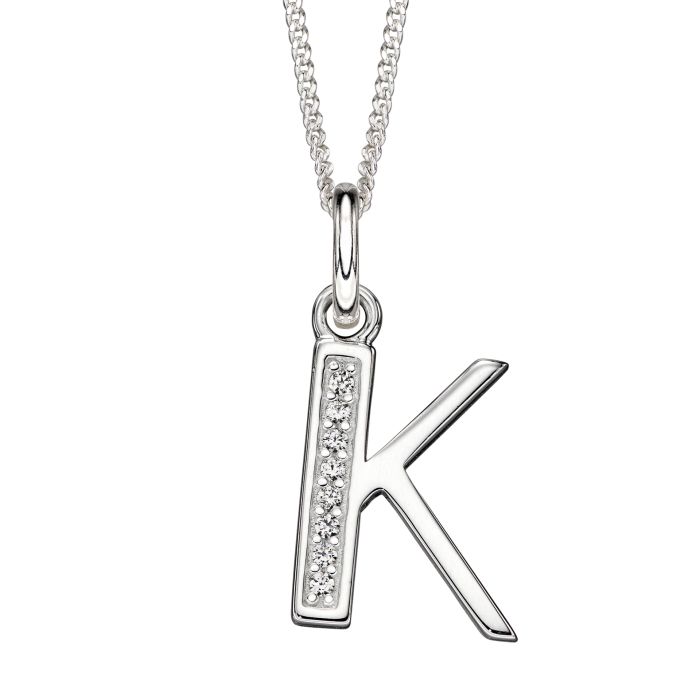 Gecko Jewellery Sterling Silver Initial Pendant with Cubic Zirconia