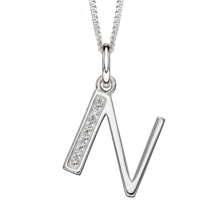 Gecko Jewellery Sterling Silver Initial Pendant with Cubic Zirconia