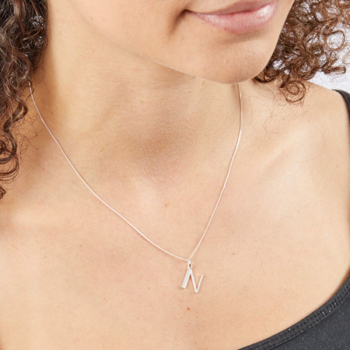 Gecko Jewellery Sterling Silver Initial Pendant with Cubic Zirconia