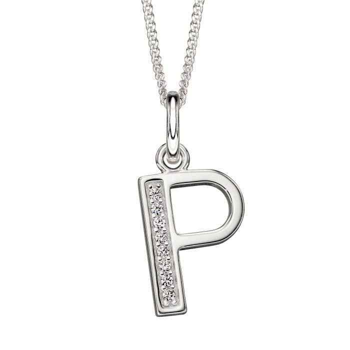 Gecko Jewellery Sterling Silver Initial Pendant with Cubic Zirconia