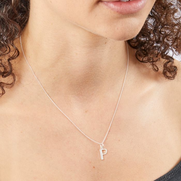 Gecko Jewellery Sterling Silver Initial Pendant with Cubic Zirconia
