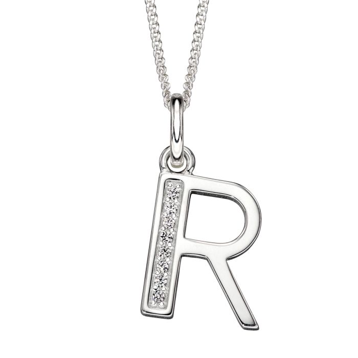 Gecko Jewellery Sterling Silver Initial Pendant with Cubic Zirconia
