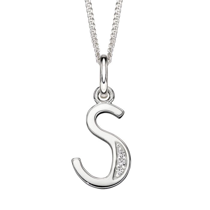 Gecko Jewellery Sterling Silver Initial Pendant with Cubic Zirconia