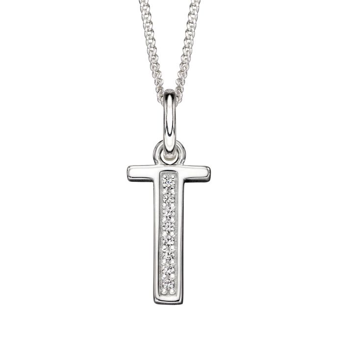 Gecko Jewellery Sterling Silver Initial Pendant with Cubic Zirconia