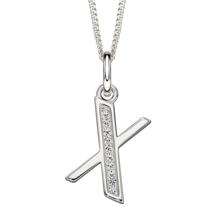 Gecko Jewellery Sterling Silver Initial Pendant with Cubic Zirconia