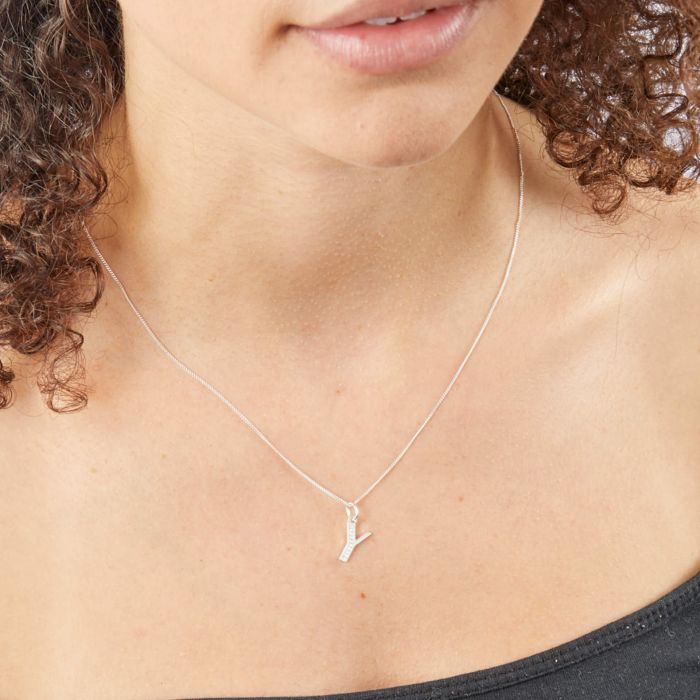 Gecko Jewellery Sterling Silver Initial Pendant with Cubic Zirconia
