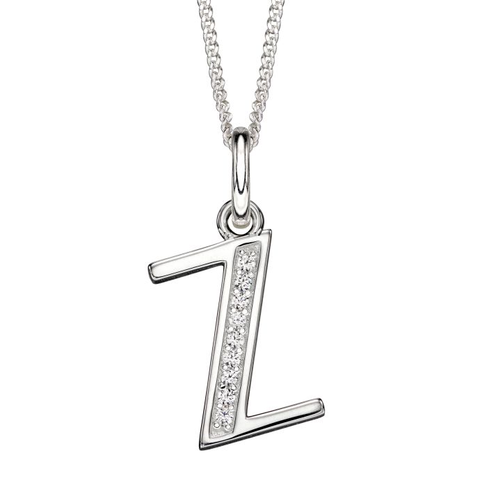 Gecko Jewellery Sterling Silver Initial Pendant with Cubic Zirconia