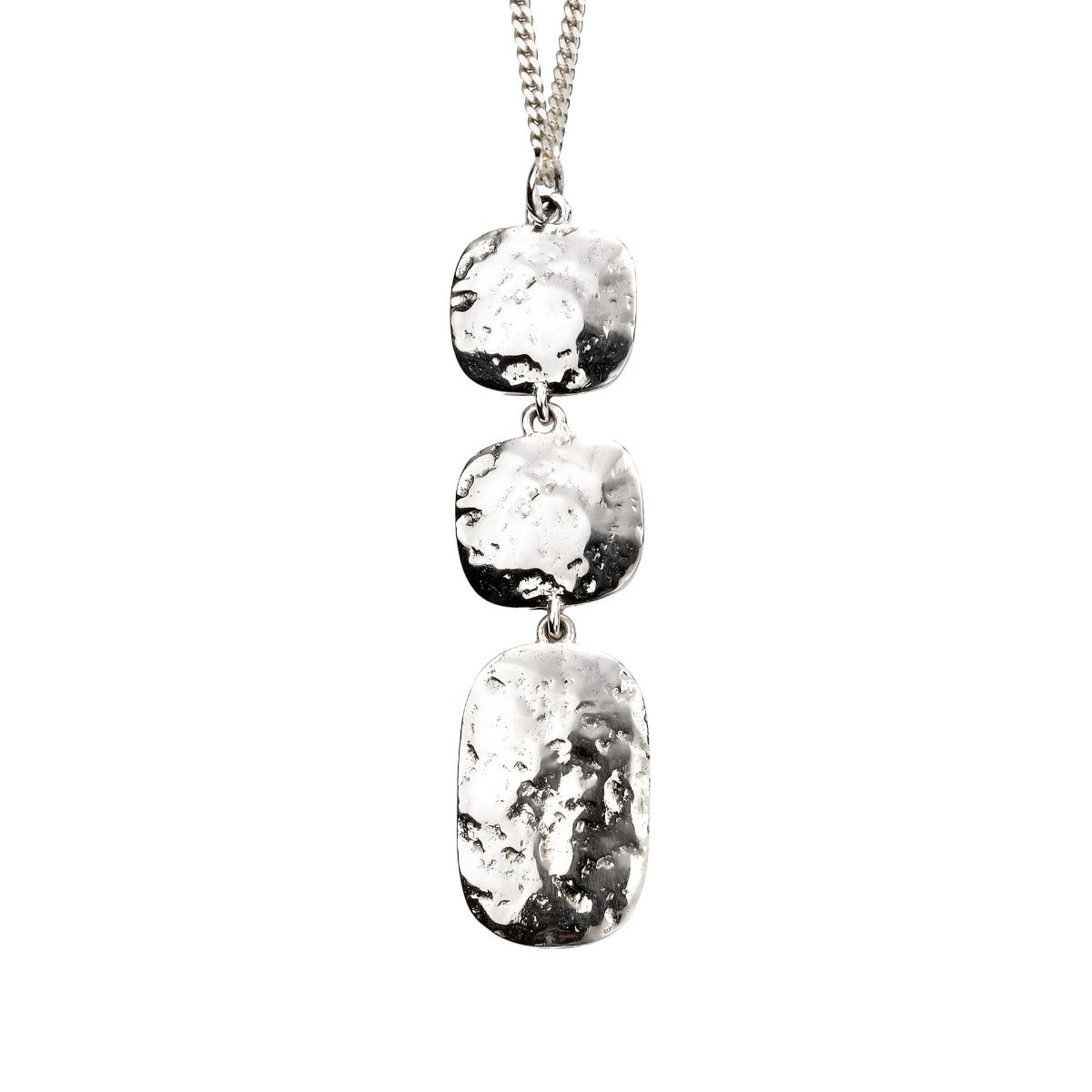 Beginnings 925 Sterling Silver Triple Drop Hammered Pendant Necklace