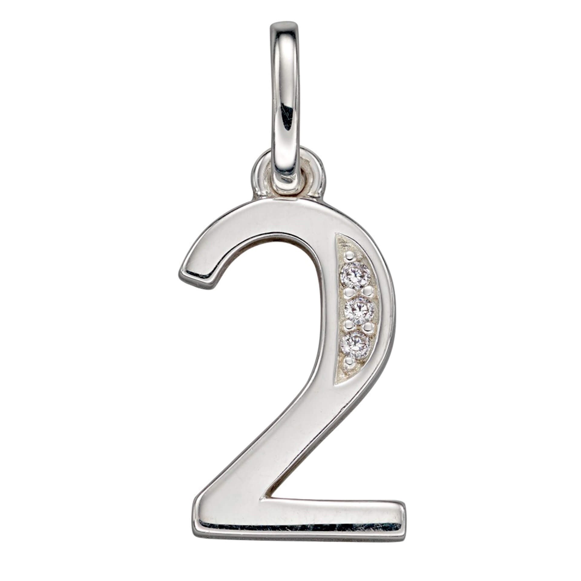 Gecko Jewellery Sterling Silver Number Pendant with Cubic Zirconia