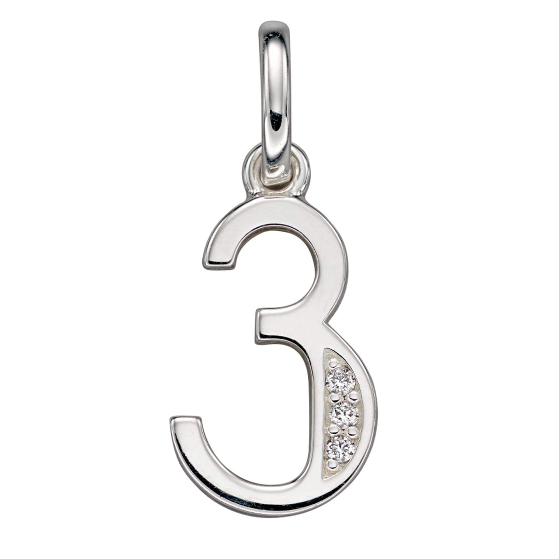 Gecko Jewellery Sterling Silver Number Pendant with Cubic Zirconia