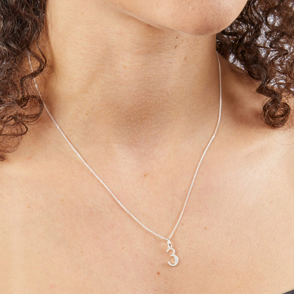 Gecko Jewellery Sterling Silver Number Pendant with Cubic Zirconia