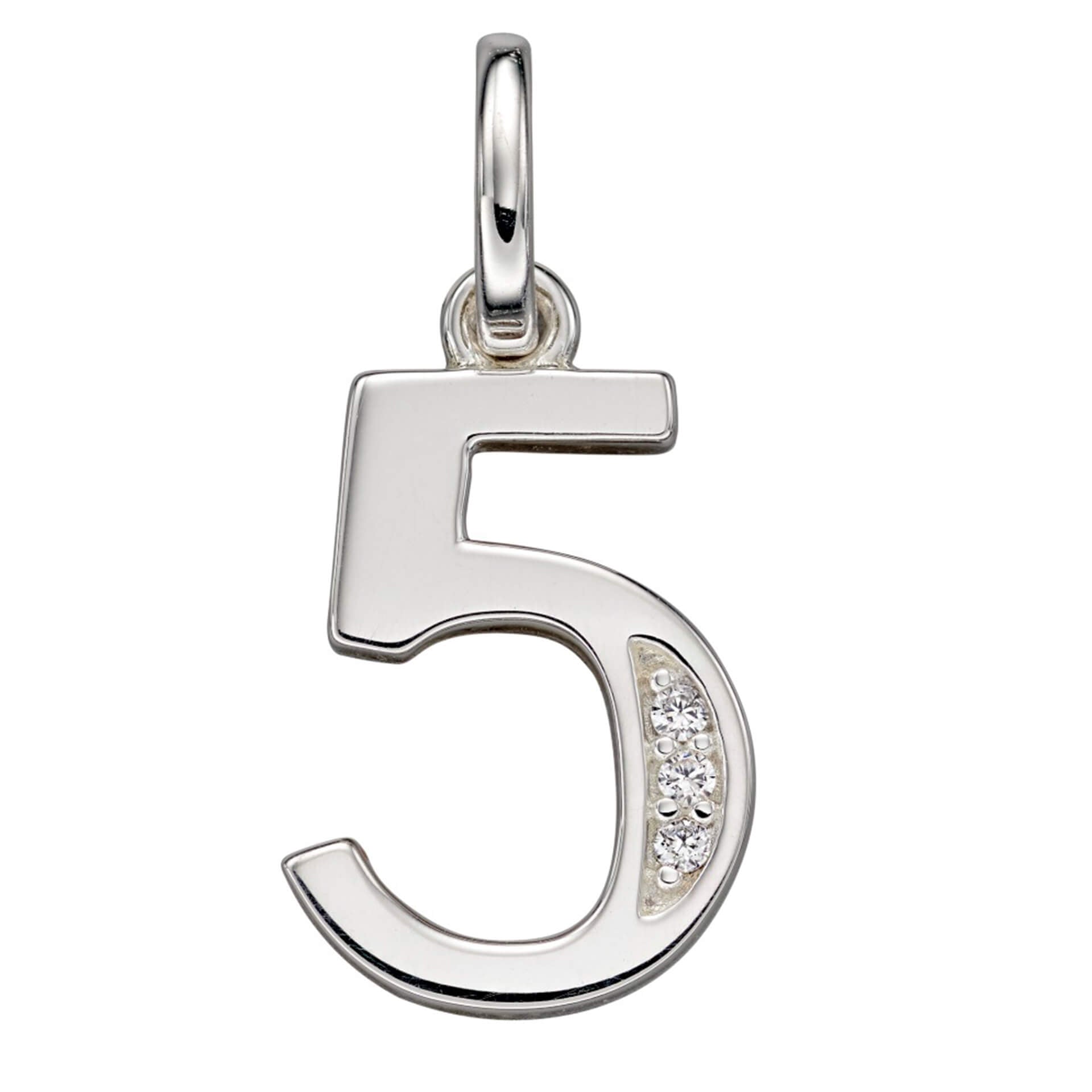 Gecko Jewellery Sterling Silver Number Pendant with Cubic Zirconia