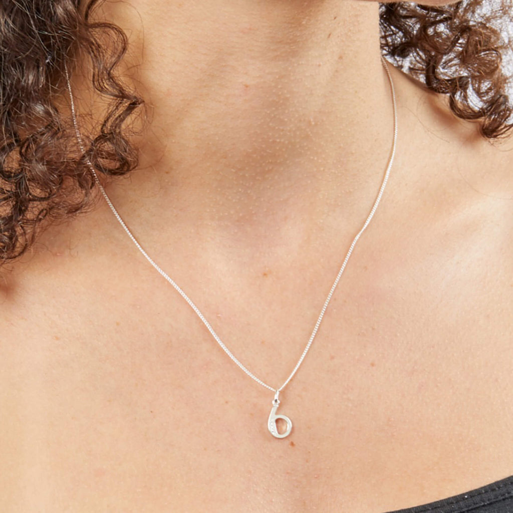 Gecko Jewellery Sterling Silver Number Pendant with Cubic Zirconia