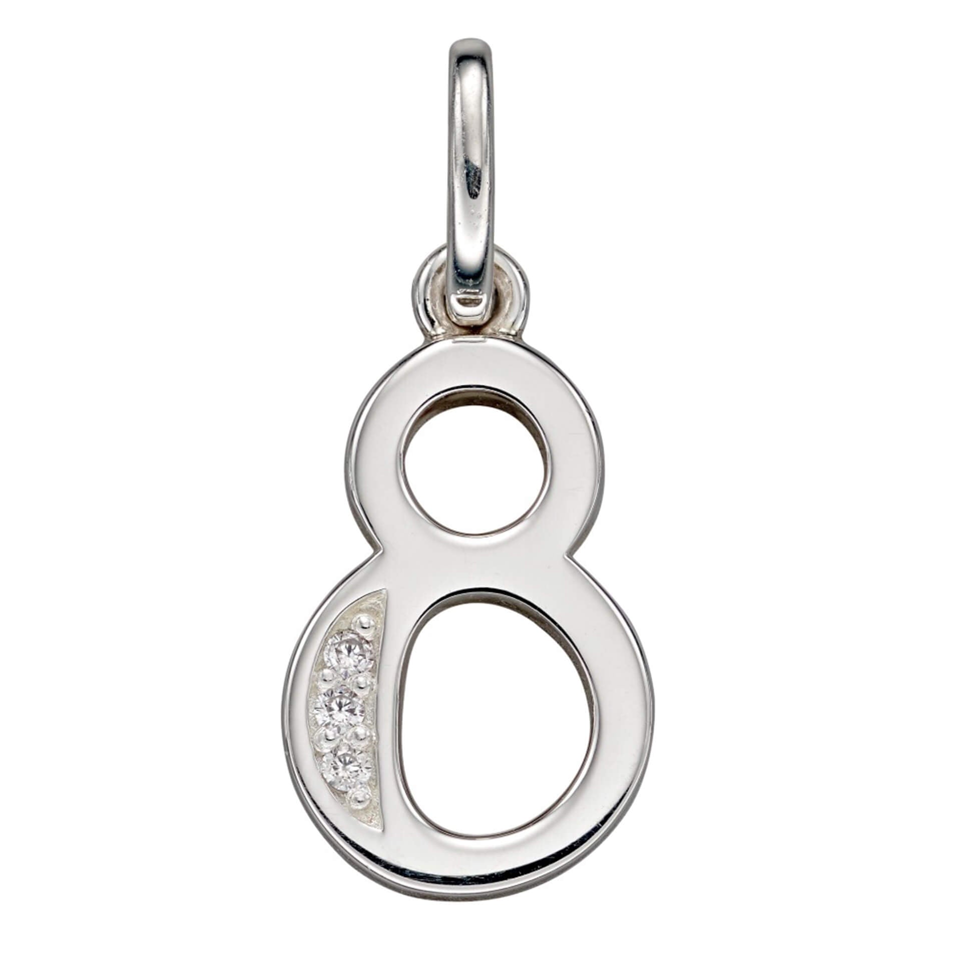 Gecko Jewellery Sterling Silver Number Pendant with Cubic Zirconia