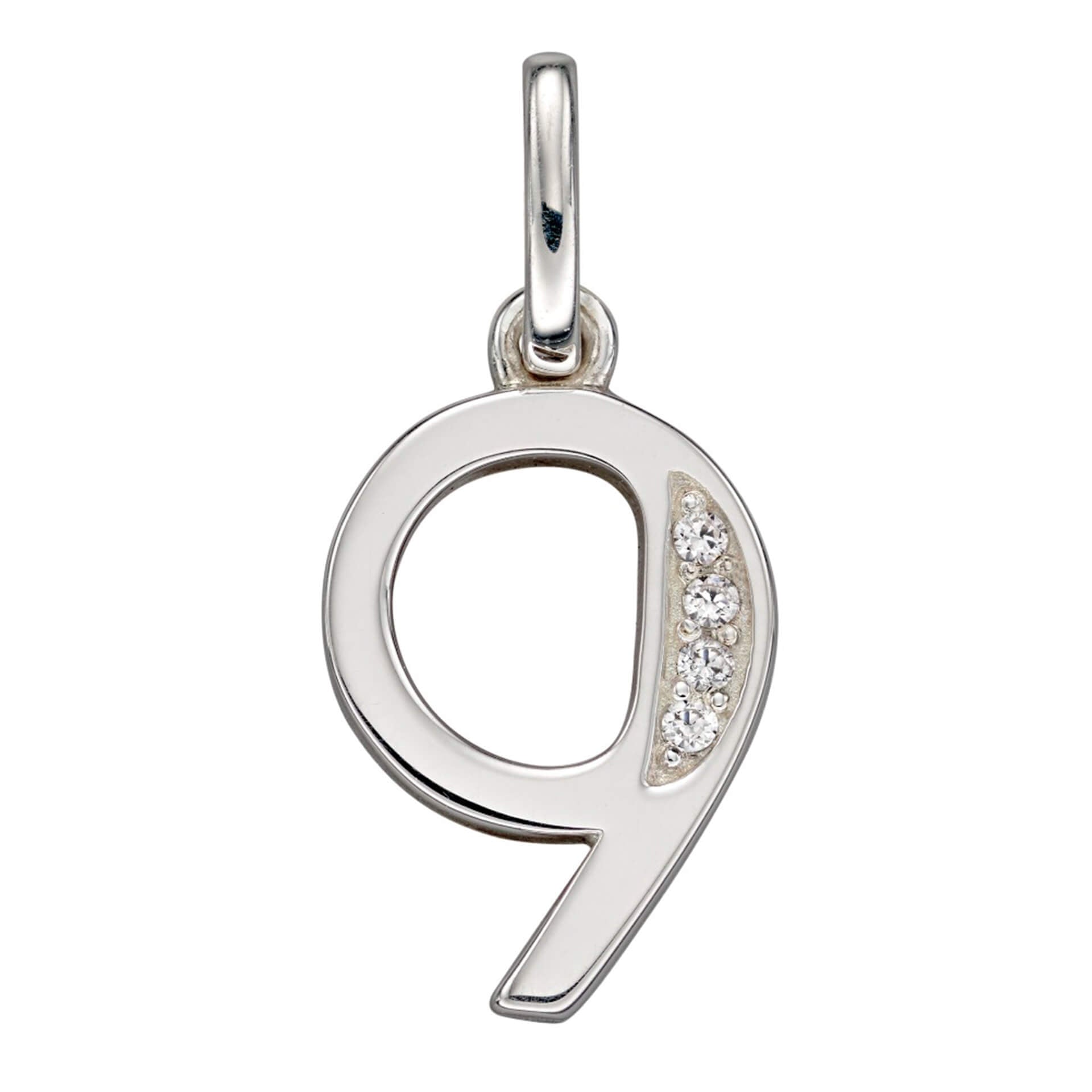 Gecko Jewellery Sterling Silver Number Pendant with Cubic Zirconia
