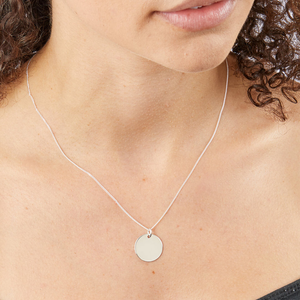 Beginnings Sterling Silver 18mm Large Engravable Disc Pendant Necklace