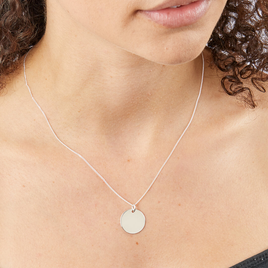 Beginnings Sterling Silver 18mm Large Engravable Disc Pendant Necklace