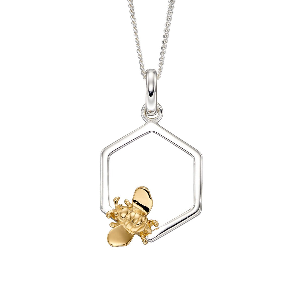 Gecko Jewellery Bee and Honeycomb Pendant – Gold Plated Sterling Silver