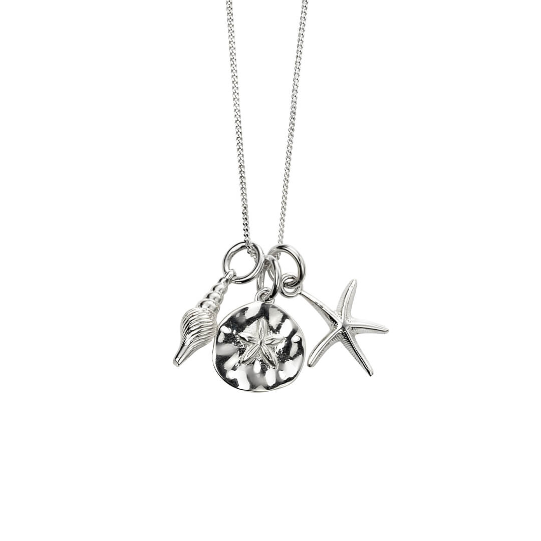 Gecko Jewellery Sterling Silver Beach Necklace with Starfish & Shells