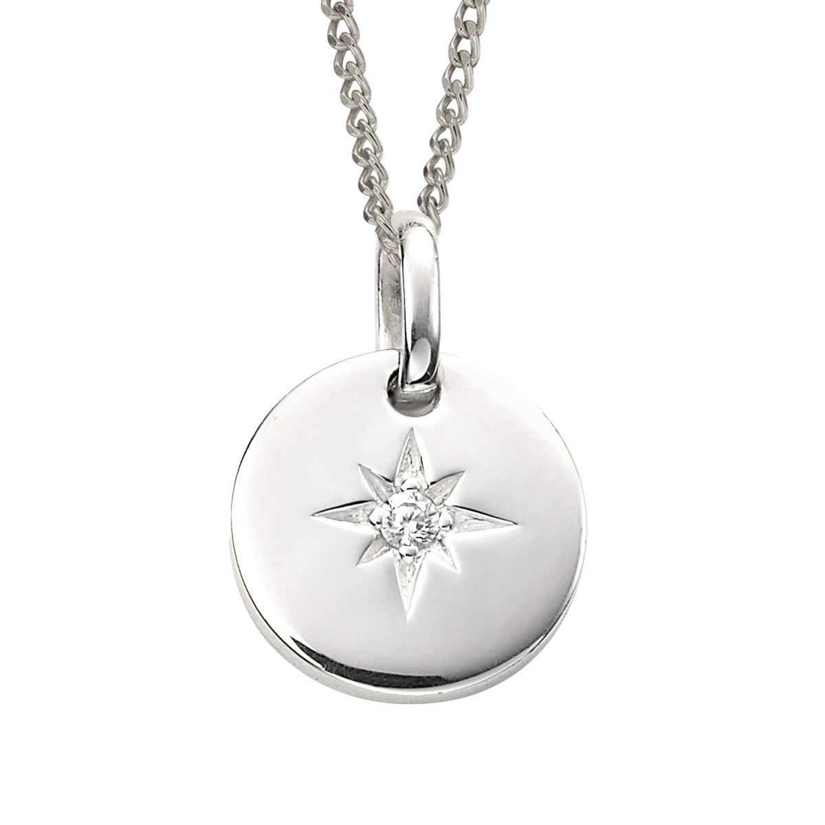 Gecko Jewellery Sterling Silver Star Disc Pendant with Cubic Zirconia