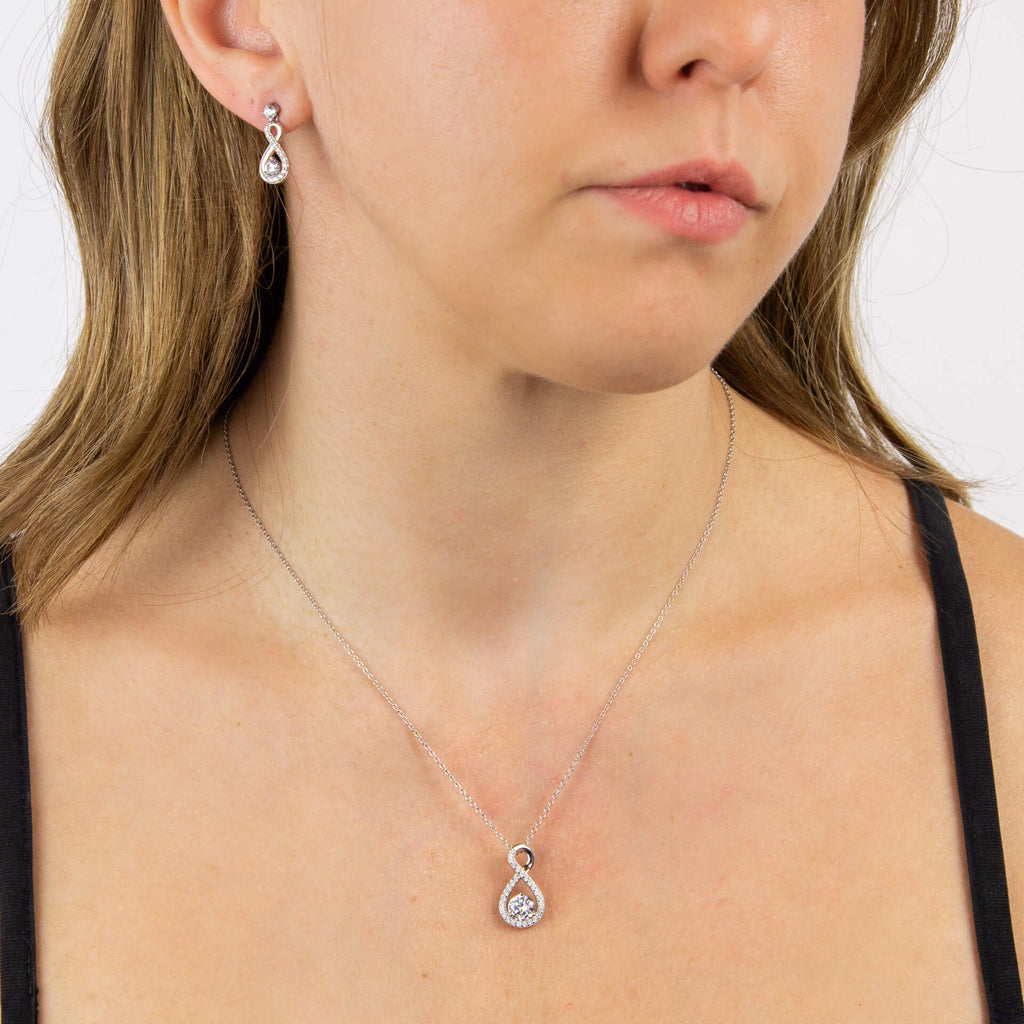 Diamonfire Infinity Zirconia Drop Earrings in Rhodium Plated Silver