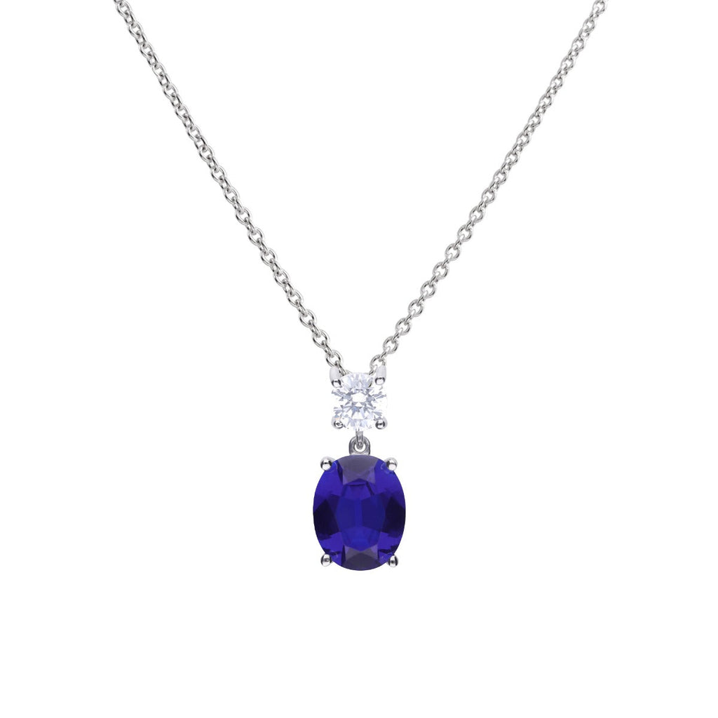 Gecko Jewellery Oval Zirconia Drop Pendant in Triple Plated Sterling Silver