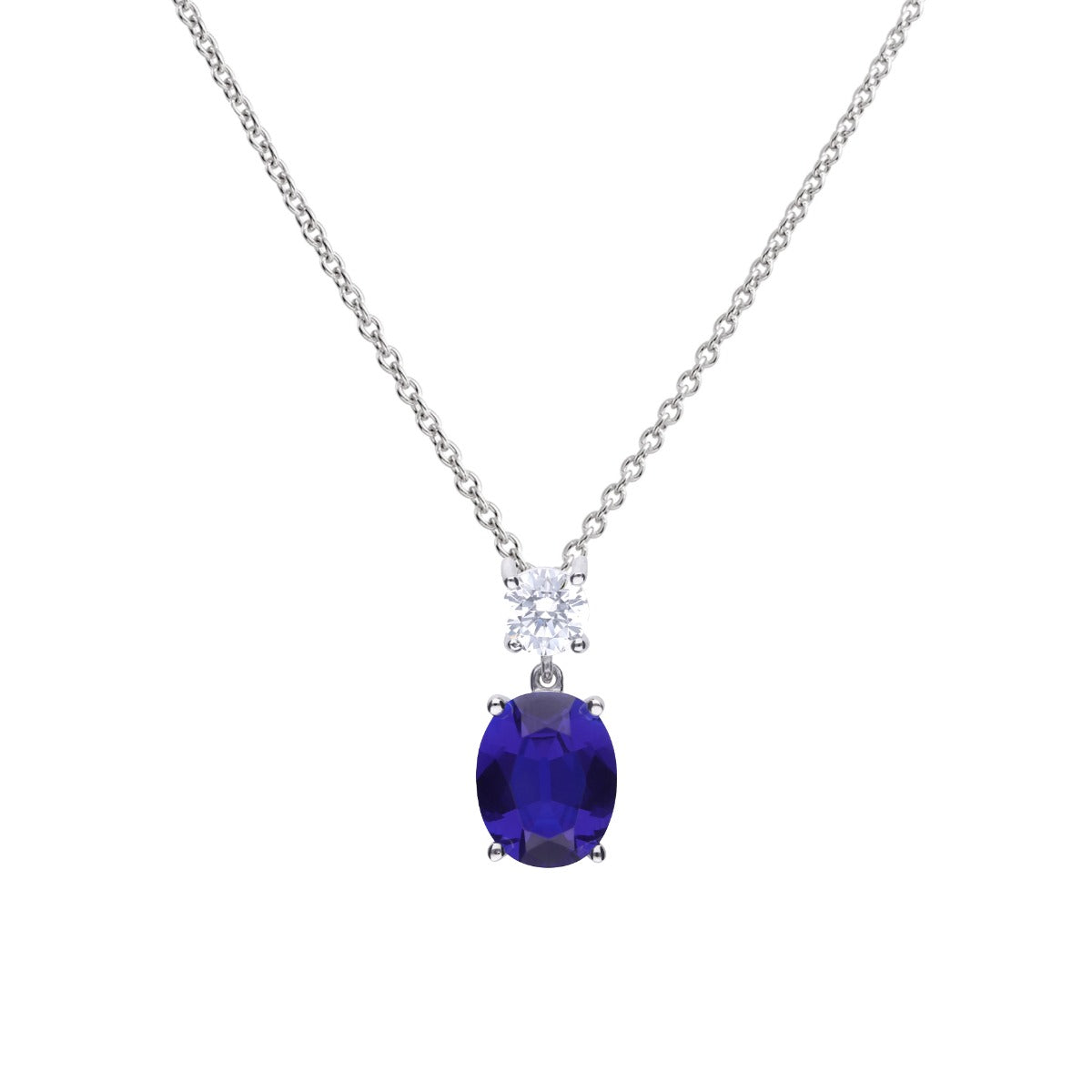 Gecko Jewellery Oval Zirconia Drop Pendant in Triple Plated Sterling Silver
