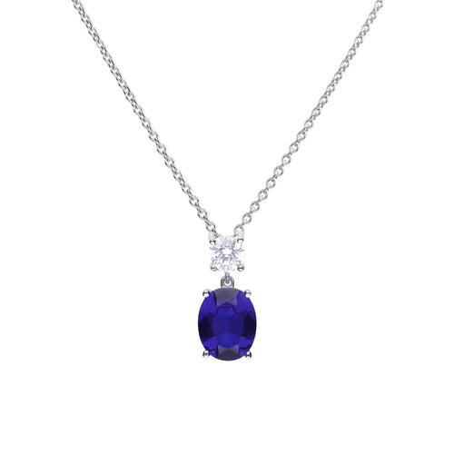 Gecko Jewellery Oval Zirconia Drop Pendant in Triple Plated Sterling Silver