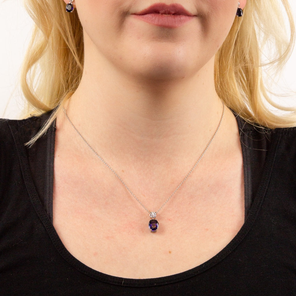 Gecko Jewellery Oval Zirconia Drop Pendant in Triple Plated Sterling Silver