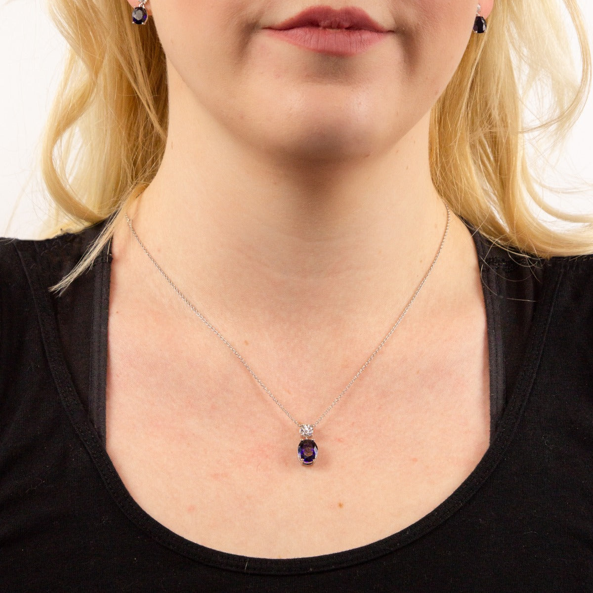 Gecko Jewellery Oval Zirconia Drop Pendant in Triple Plated Sterling Silver