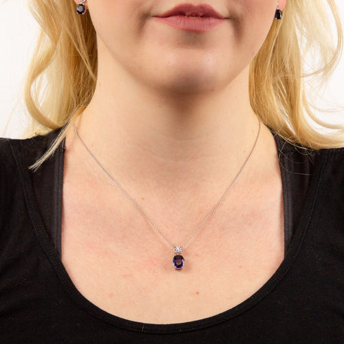 Gecko Jewellery Oval Zirconia Drop Pendant in Triple Plated Sterling Silver